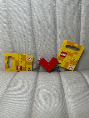 LEGO Red Heart Brick Keychain with Yellow Tag
